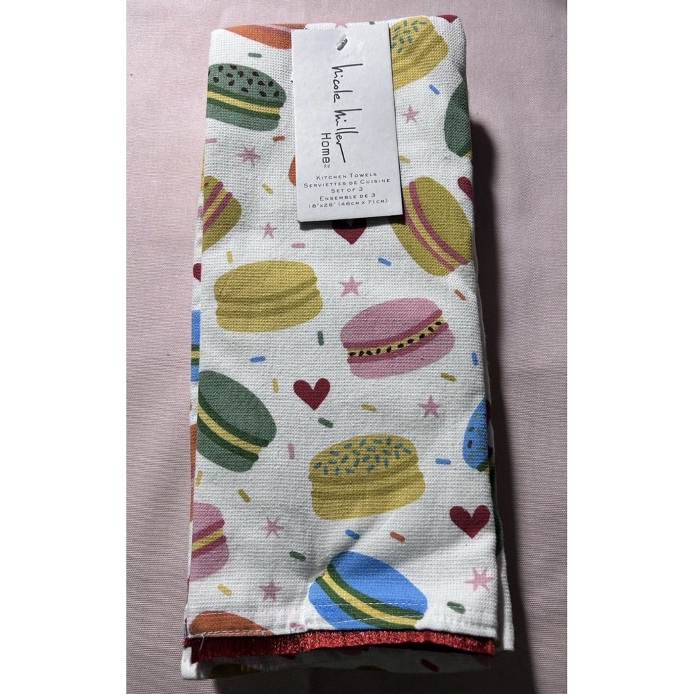 Kitchen Towels Nicole Miller Set of 3 Macaron Cookies NEW